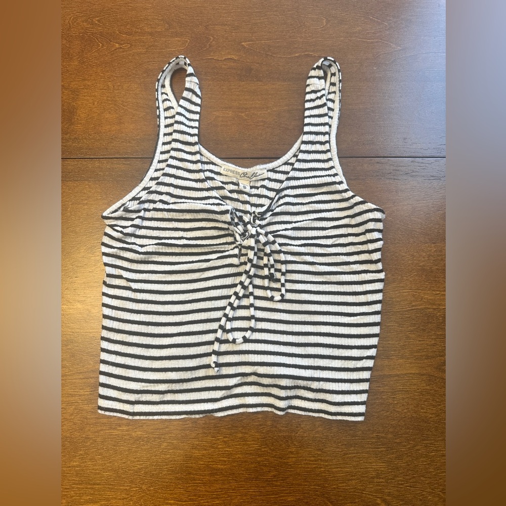 Express Black and White Striped Crop Top